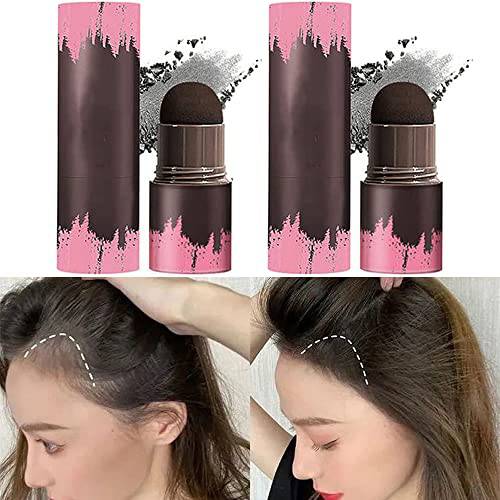 Hairline Powder Stick, 2PCS Hair Shadow Powder Root Touch Up Powder, Waterproof Hair Shading Sponge Pen Hair Filler Powder for Cover Gray Hair Root, Hair Touch-Up, Thin Hair(Black)