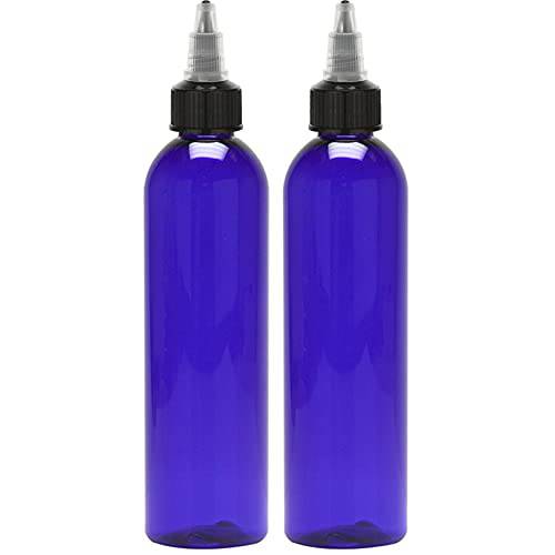 Twist Top Applicator Bottles, 8 OZ, Squeeze Empty Plastic Bottles, Black Nozzle, BPA-Free, PET, Refillable, Open/Close Nozzle - Multi Purpose (Blue)
