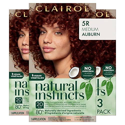 Clairol Natural Instincts Demi-Permanent Hair Dye, 5R Medium Auburn Hair Color, Pack of 3