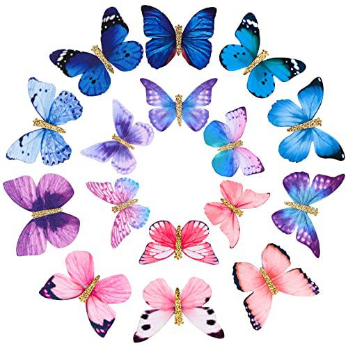 DEEKA Butterfly Hair Clips Small Realistic Colorful Handmade 90s Hair Clips Barrette Hair Accessories for Women and Girls -Blue&Pink