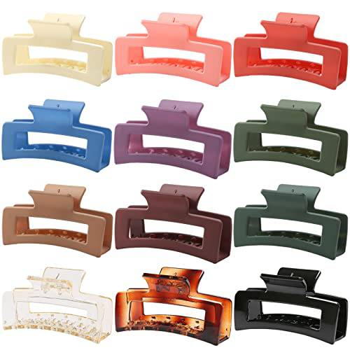 Molizummy 12PCS Hair Clips for Women, 3.3 Inch Hair Claw Clips Nonslip, Square Claw Clips Strong Hold Acrylic Cute Hair Clips, Matte Hair Claws for Thin Hair