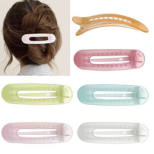 gootrades 6 Pack Large Hair Claw Clips, Frosty Flat Claw Clips Lay Down Without Pain, Flat Lay Hair Clips Non-slip Strong Hold for Thin Fine Long Hair, Fashion Hair Styling Accessories, gifts for Women