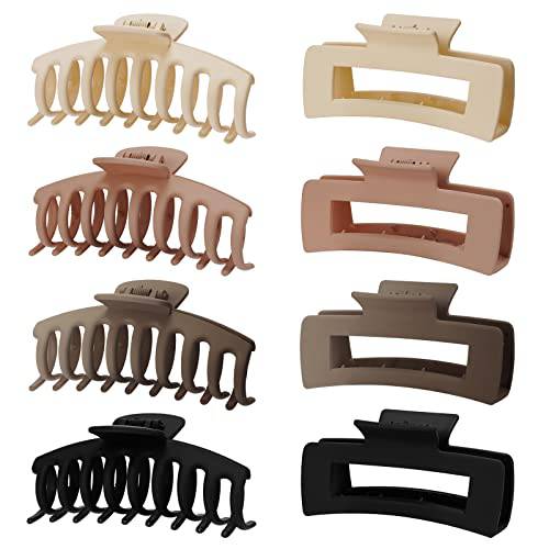 Large Hair Claw Clips,8 Pack 4.3Hair Clips for Women and Girls, Hair Claw Clips for Women Thick Hair & Thin Hair,90’s Vintage big Jaw Clips ,Strong Claw Clips(Cream,Light Pink, Dark Brown,Black) (Brown)