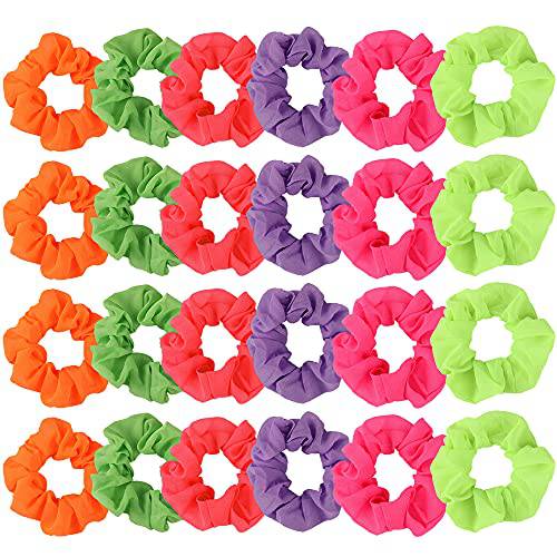 24 Pieces 80s Neon Hair Scrunchy Neon Hair Accessories for Women Scrunchy Tie Chiffon Hair Tie Elastic Hair Bobbles Solid Color Ponytail Scrunchy for Halloween Neon Birthday Party