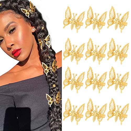 DEEKA 12 PCS 3D Moving Butterfly Hair Clips Metal Gold Moving Wings Butterfly Hair Accessories 90s Hair Clips Barrette for Women and Girls -Gold