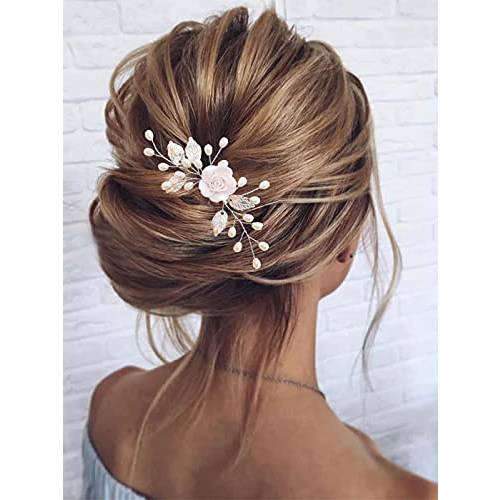 Gorais Flower Bride Wedding Hair Comb Pearl Bridal Hair Pieces Leaf Hair Accessories for Women and Girls (A-Silver)