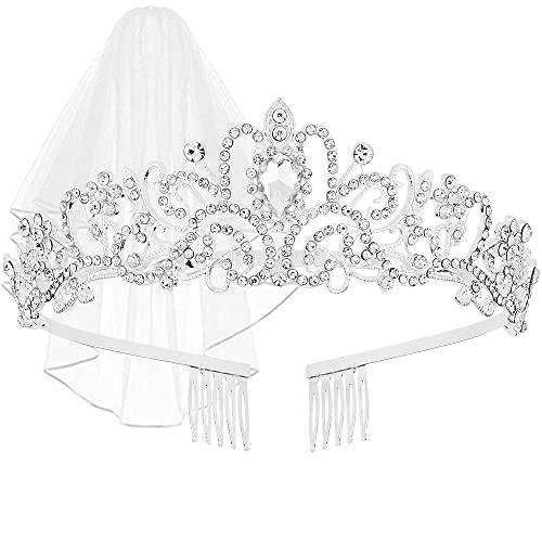 AOPRIE Tiara and Crown for Women Silver Bride Veil Silver Bridal Shower Supplies Bachelorette Party Decorations Gift Sets