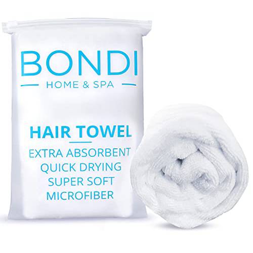 BONDI HOME SPA Microfiber Hair Towel for Women - Extra Large (42 x 22) - Anti-Frizz, Fast Hair Drying Towel for Curly, Long & Thick Hair (White)