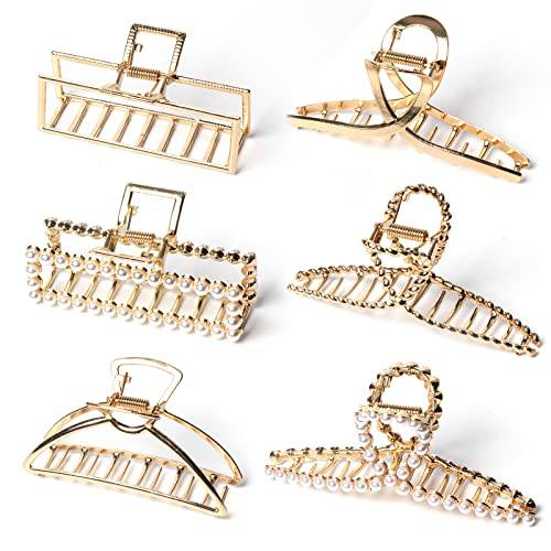 SYEENIFY Gold Hair Clips,Claw Clips for Thick Hair, Metal Hair Claw Clips for Women Girls,Hair Accessories for Women,Strong Hold Large Hair Clip