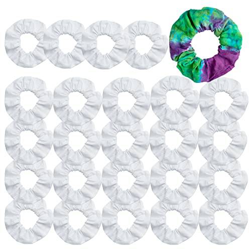 25 Pack White Scrunchies for Tie Dye Kit Party Supplies, White Cotton Hair Elastic Ponytail Holder Hair Scrunchies for Women