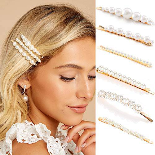Gold pearl bobby pins Women Girls Valentines Mother’s Day Hair Clip Barrettes Decorative accessories Bridal Wedding Birthday Prom Xmas holiday Party Gift 6 Pack