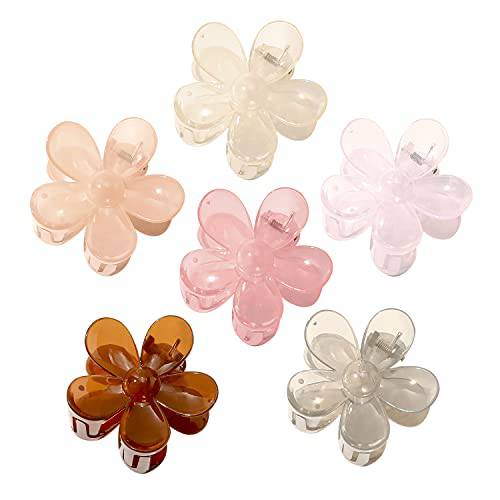 TODEROY 6 PCS Big Hair Claw Clips Matte Flower Hair Clips Non-Slip Cute Hair Catch Barrettes Plastic Jaw Clamps for Thin Thick Hair Hair Acrylic Accessories for Women Girls 6 Colors