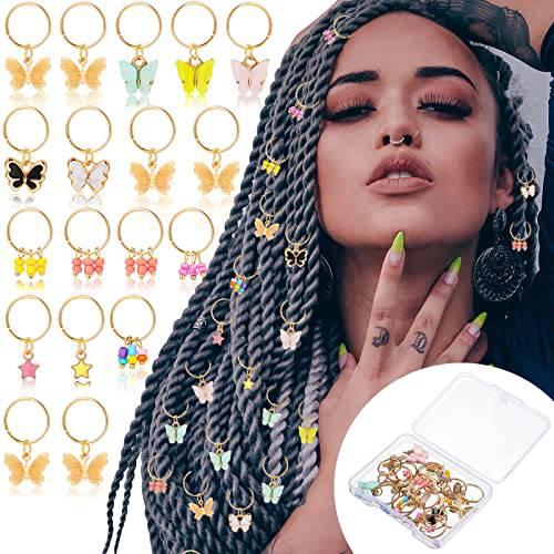 18 Pieces Butterfly Hair Jewelry for Braids Christmas Gold Braid Hair Clips Dreadlock Braid Charms Accessories Hair Rings Jewelry Hair Accessory for Women Girls (Classic Style)