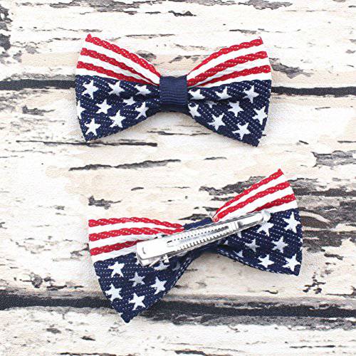 Aysekone 2 Pcs/Pack Girls American Flag Hair Bow Hair Clips Fourth of July Hair Accessories Patriotic Hair Bows Hairgrips