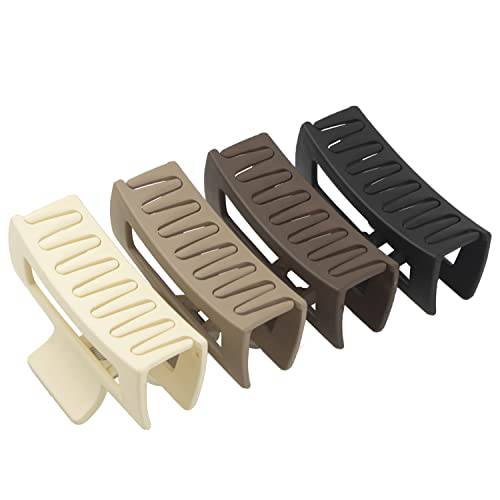 4pcs Rectangle Hair Clips for Women Girls, 3.5’’ Non Slip Hair Claw Clips for Thin Hair and Thick Hair, Hair Clip Square Hair Jaw Clips, Hair Clamps Strong Hold Clips for Hair (Neutral Color)