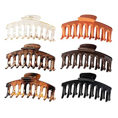 MintCat 6 PCS Big Claw Clips for Thick Hair, Large Neutral Hair Clips for Women Thin Hair, 4 Inch Strong Hold Nonslip Hair Claw Clips, Hair Accessories for Women Girls, Banana Hair Barrettes for Women