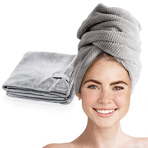 SUTERA - Silverthread Microfiber Hair Towel Wrap for Women Wet Styling Accessories Drying Super Absorbent Quick Dry Turban Curly, Long, Thick 1 Pack