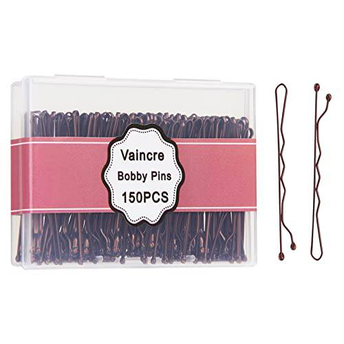 Vaincre Bobby Pin Hair Pins - 150 Count Bobby Pins Brown Bulk with Storage Case, Pain-Free Hairpin Hair Pin for Buns, Hair Accessories Hairclips Hair Clips for Women and Girls (Brown, 2 inch)