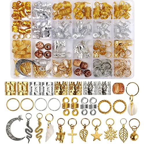 241PCS Dreadlock Jewelry WNJ, Beads for Hair Braids, Hair Jewelry for Women Braids, Metal Gold Braids Rings Cuffs Clips for Dreadlock Accessories Hair Decorations (241pcs)
