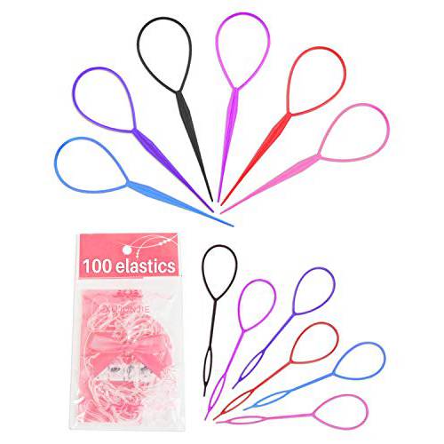 Topsy Tail Hair Tool, 12 Pcs Hair Accessories for Woman with 100 Pcs Hair Elastics, Colorful Hair Accessories for Girls by MoHern