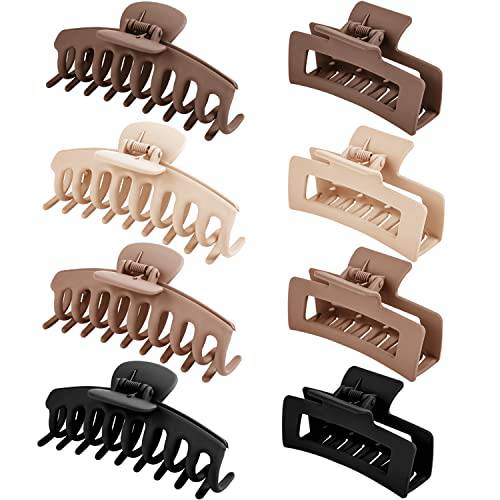 8 Pcs Neutral Hair Claw Clips, Nonslip Hair Clips for Women and Girl, Strong Hold Matte Claw Clips for Thick Hair & Thin Hair, 90’s Vintage Jaw Clips(4pcs 4.3 Inch + 4pcs 3.54 Inch)