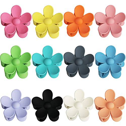 12 Pieces Flower Claw Clips Large Hair Jaw Clips for Women Girls Thick Hair 12 Colors Matte Big Hair Claw Clips Non Slip Strong Hold Hair Catch Clamps Barrettes Headwear Accessories for Thin Hair