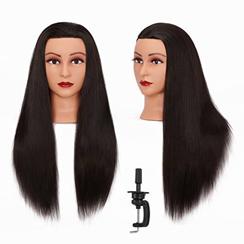 Mannequin Head 26-28 Synthetic Fiber Training Head Braiding Head Hair Styling Manikin Cosmetology Doll Head Hairdresser Training Model for Cutting Braiding Practice with Clamp 92022LB0220