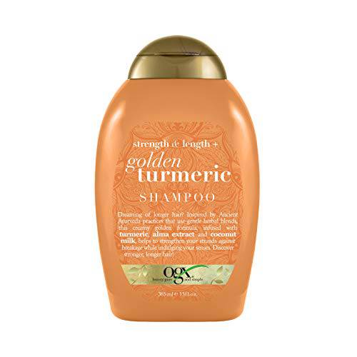 OGX Strength Length + Golden Turmeric Shampoo with Milk to Soothe Scalp Nourish Hair Ayurveda SulfateFree Surfactants for Stronger Longer Hair, Coconut, 13 Fl Oz
