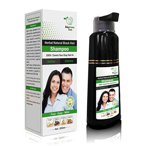 Biogreen Roots Shampoo 200ml - Natural Black Hair color Shampoo with herbals- Covers Gray Hair for Men and Women - Clinically Tested Black hair Color Shampoo for All Hair Types -200ml with Herbals Ingredients Natural Black Hair Shampoo - 200ml
