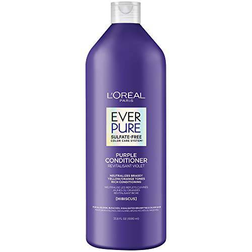 L’Oreal Paris EverPure Sulfate Free Brass Toning Purple Conditioner for Blonde, Bleached, Silver, or Brown Highlighted Hair, 33.8 Fl Oz (Packaging May Vary)