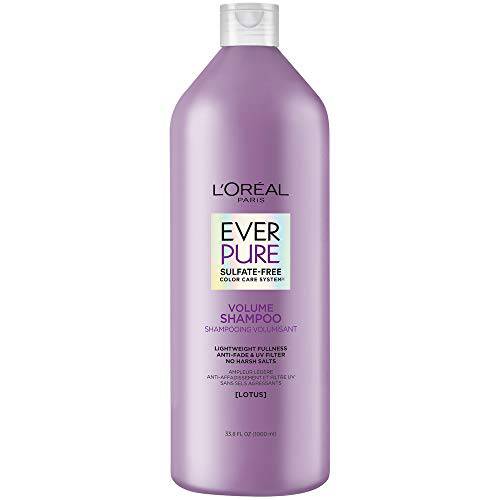 L’Oreal Paris EverPure Volume Sulfate Free Shampoo for Color-Treated Hair, Volume + Shine for Fine, Flat Hair, with Lotus Flower, 33.8 Fl Oz (Packaging May Vary)