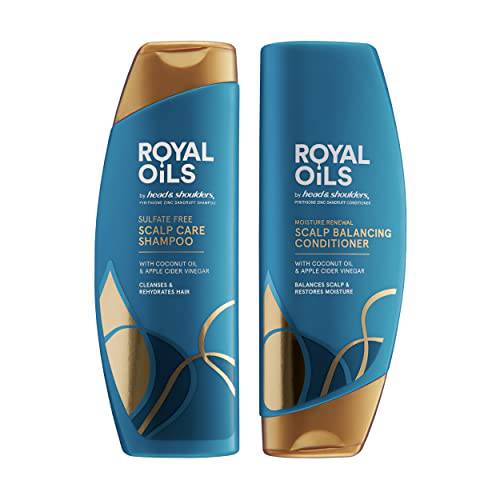 Head & Shoulders Royal Oils Shampoo and Conditioner Set �� Includes Anti-Dandruff Scalp Care Shampoo (12.8 Fl Oz.) & Moisture Renewal Scalp Balancing Conditioner, Hair Treatment for Curly & Coily Hair