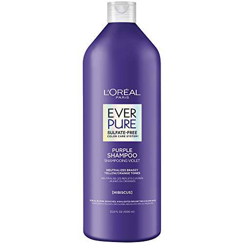 L’Oreal Paris EverPure Sulfate Free Brass Toning Purple Shampoo for Blonde, Bleached, Silver, or Brown Highlighted Hair, 33.8 Fl Oz (Packaging May Vary)