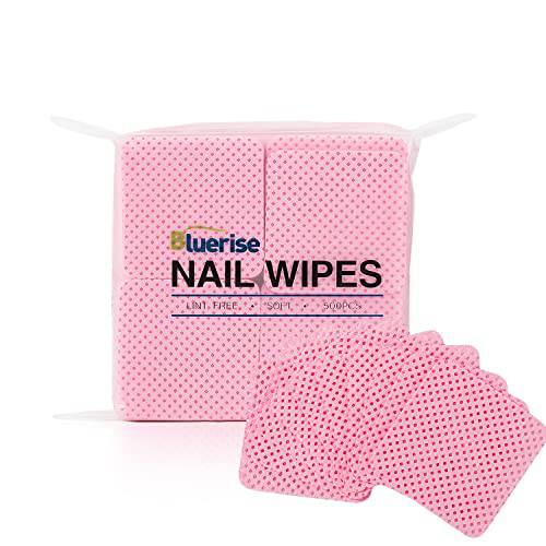 BLUERISE 500Pcs Pink Nail Pliosh Remover Lint Free Nail Wipes Soft Gel Nail Polish Remover Pads Absorbable Eyelash Extension Glue Cleaning Wipes