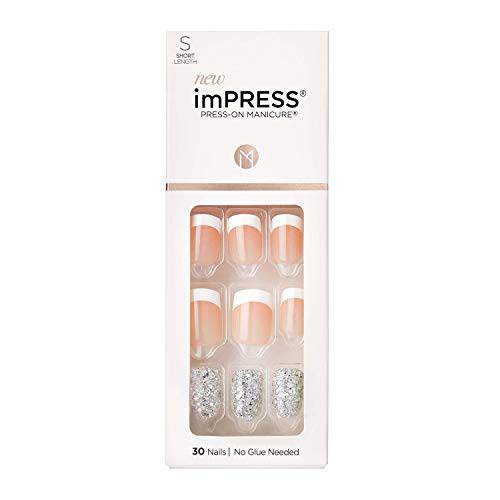 KISS imPRESS Press-On Manicure, Nail Kit, PureFit Technology, Short Press-On Nails, Time Slip, Includes Prep Pad, Mini File, Cuticle Stick, and 30 Fake Nails