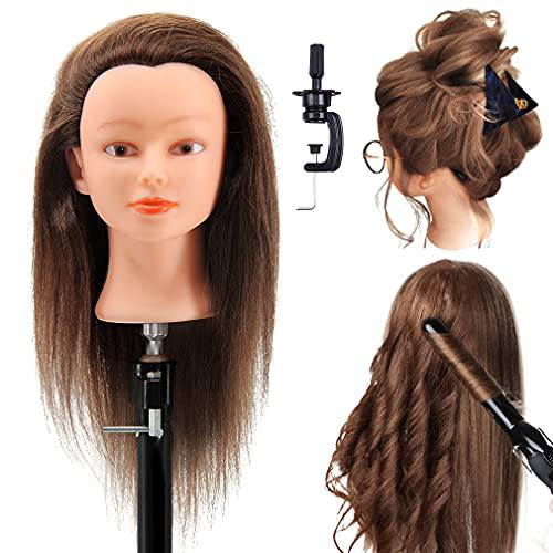 CZFY Cosmetology Mannequin Head with 100% Real Human Hair and Adjustable Stand 22-24” for Braiding Hair Styling Training Hairart Barber Hairdressing Fashion Salon Display (Blonde)