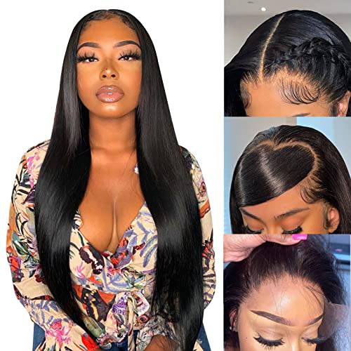 Miss Flower Lace Front Wigs Human Hair Pre Plucked 22Inch 180% Density Straight HD Transparent 13x4 Lace Front Wigs Human Hair Pre Plucked Straight Full Frontal Wigs Human Hair Wigs For Black Women