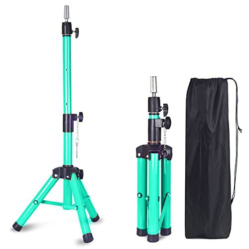 Wig Stand Tripod with Non-Slip Base Adjustable Wig Head Heavy Duty Mannequin Head Stand for Cosmetology Hairdressing Training (Maximum Height 40.2 Inches, Mannequin Head Not Included) (Macaron Green)