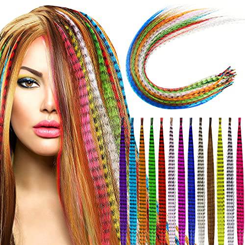 Geosar 78 Pieces Synthetic Feather Hair Mixed Color Feather Extensions Not Real Feather Hair Extensions Colorful Hair Feathers Extensions Long Straight Hair Feathers for Party Teen Girl, 13 Colors