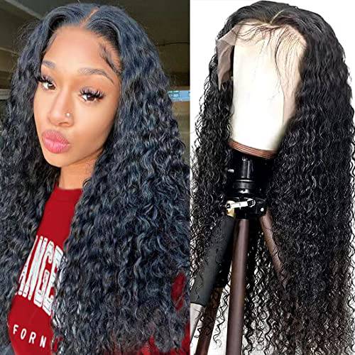 Ylubbiuv Water Wave Lace Front Wigs Human Hair 13x4 Curly Lace Front Wig Human Hair Pre Plucked 150% Density Brazilian Virgin Wet And Wavy Lace Frontal Wigs Human Hair For Black Women (22 Inch)