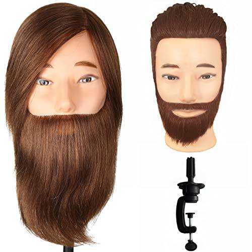 Romance Queen Male Mannequin Head With Hair Human Hair Manikin For Men Cosmetology 8inch Straight Beard Manikin Head With Human Hair with Stand Practice Cutting Styling (8inch)