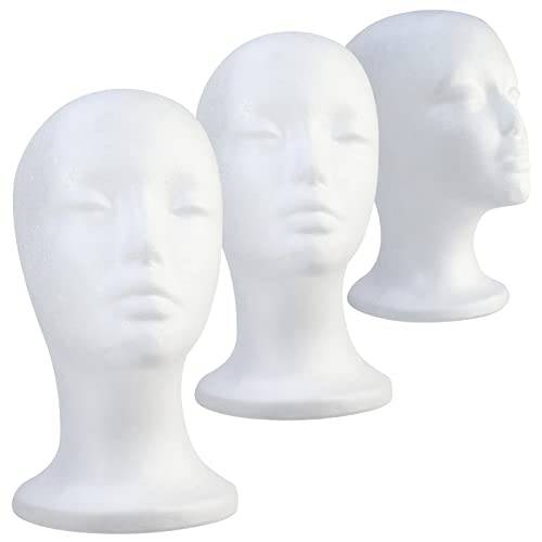 3 Pack Female Styrofoam Mannequin Head - White Foam Head Portable Foam Heads For Wigs Multipurpose Wigs Display Stand Sturdy Durable Easy To Use Suitable For Salon, Home