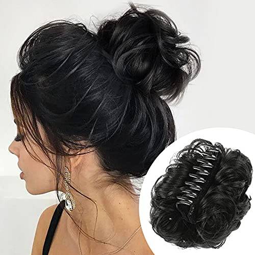 Risbel Claw Clip in Hair Bun Messy Curly Clip in Claw Hair Hairpieces Curly Wavy Ponytail Hairpieces Hair for Women Girls synthetic hair extension hair extension, women’s hair piece(Black)