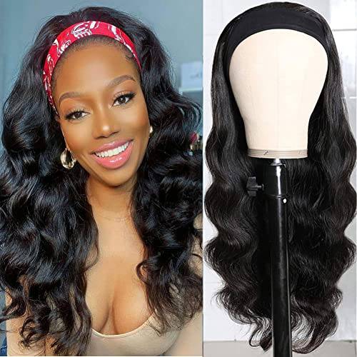 Headband Wig Human Hair Wigs for Black Women Human Hair Headband Wig Body Wave 18 Inch Wear and Go Wigs Glueless Human Hair Wig Machine Made None Lace Front Wig Natural Black Color 150% Density Christmas Decorations
