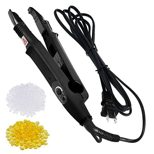 Fusion Hair Extensions Tool US Plug Professional Hair Extensions Tools Fusion Heat Iron Connector Wand U Tip Hair Extensions with 2 Bags Keratin Glue Granule Beads for Hair Extensions (Black,A Head)
