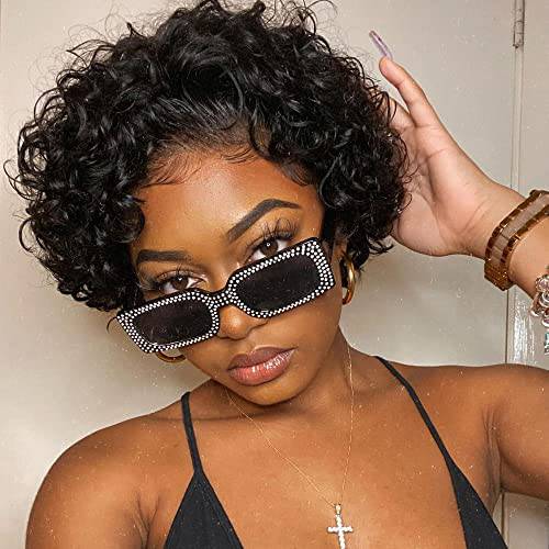 Short Curly Wigs for Black Women None Lace Pixie Cut Wig Short Human Hair Wigs for Black Women Human Hair Pixie Cut Wigs Human Hair Full Made Wigs Natural Color