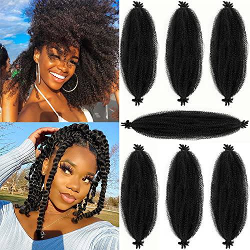 Pre-Fluffed Spring Twist Hair, Pre-Stretched Marley Twist Braiding Hair, 16 Inch 7 Packs Soft Springy Afro Kinky Braiding Hair For Black Women Crochet Hair, Twisted Up Crochet Braids(16inch,7packs,1B)