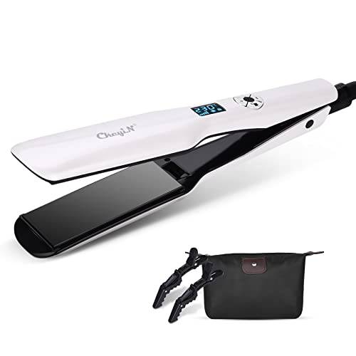 CkeyiN Hair Straightener, 1.75 Inch Professional Wide Plate Tourmaline Ceramic Flat Iron, 30s Instant Heating with Adjustable Temp, Anti-Static Hair Iron for All Hair Types (Emerald)