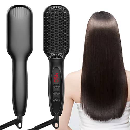 Ionic Hair Straightening Brush, Ms.Belles Portable Straightener Comb Anti-Scald, Auto Temperature Lock & Auto-Off LED Hair Beard Straightening Brush Electric Heated Comb for Home & Travel