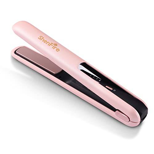 ShenFire Cordless Hair Straightener, Cordless Flat Iron, Wireless Portable Hair Straightener, Ceramic Mini Travel Flat Iron, Type-C Rechargeable, Adjustable 3 Heating Modes Fast Heat Up, Pink